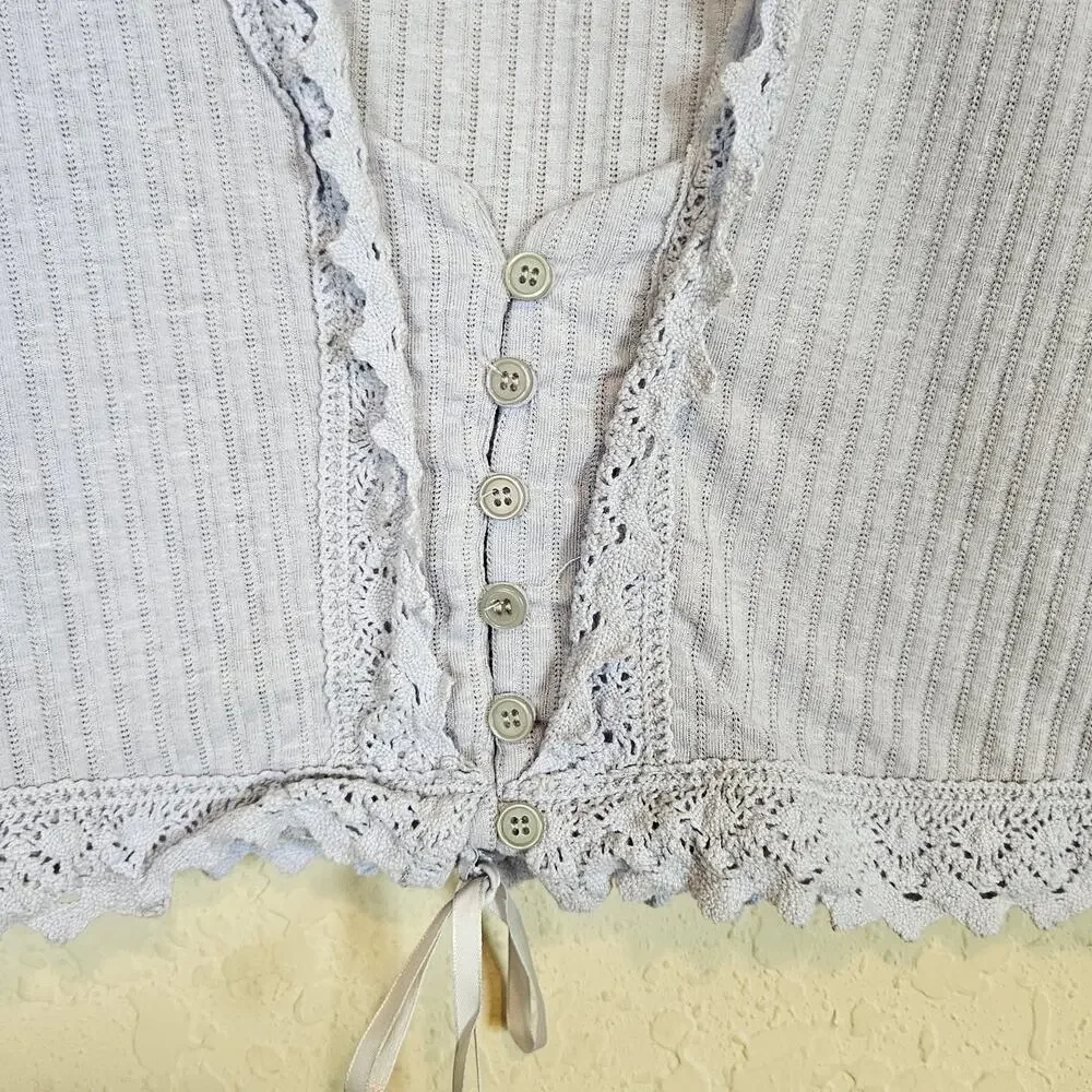 Free People Third Date Crop Top Long Sleeve Crochet Lace Womens Small Balletcore